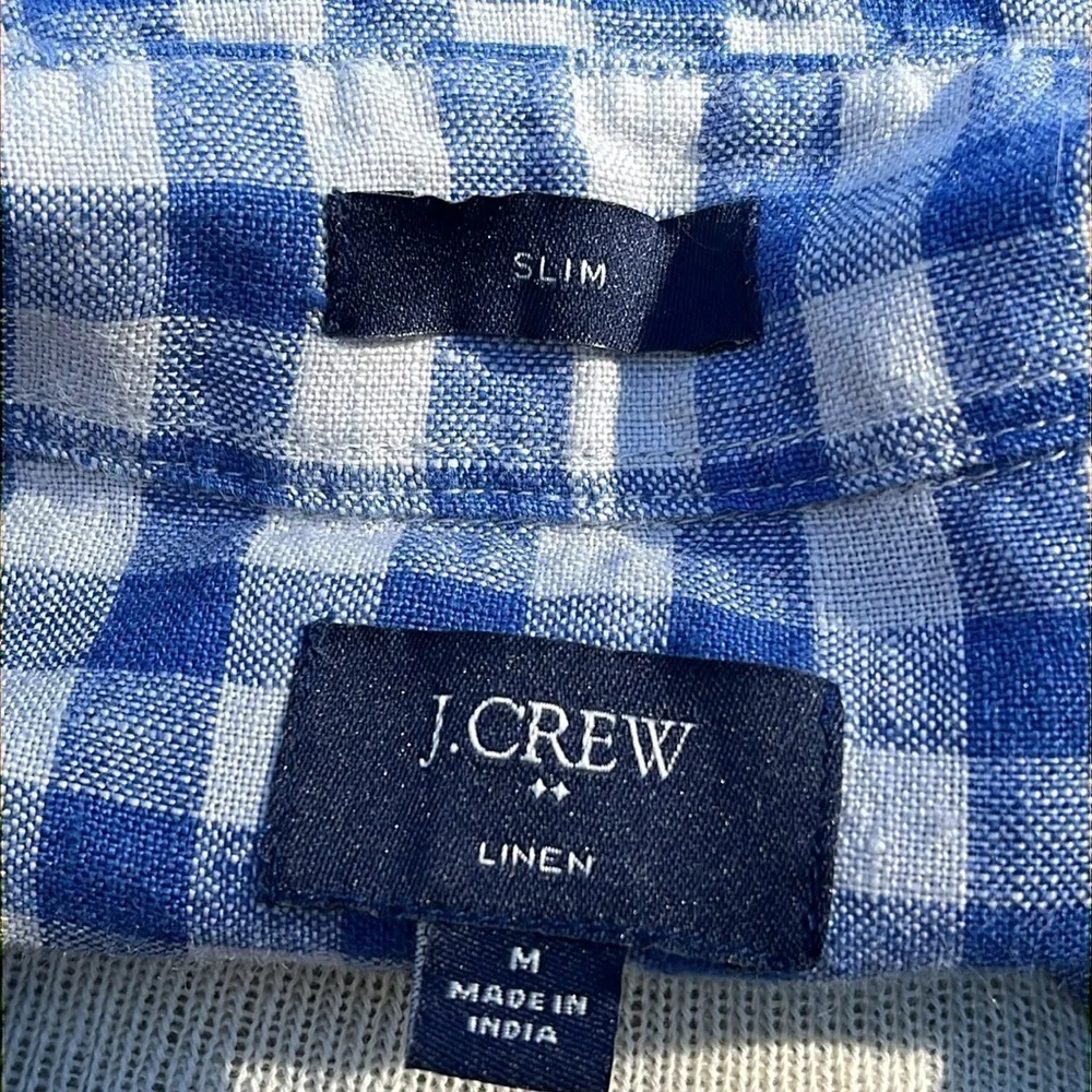 J.Crew checkered, slim button down long sleeve shirt blue/gray,100% linen,medium